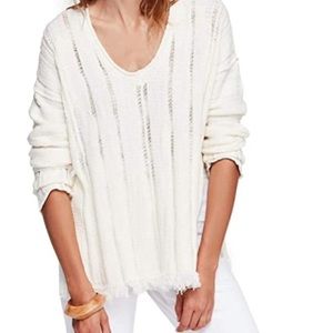 Free People Ocean Drive Knit Fringe White Sweater